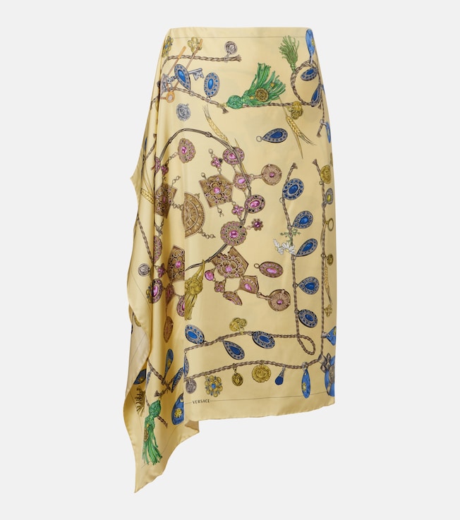 Printed silk twill wrap skirt