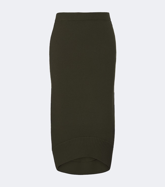 Ribbed-knit wool midi skirt