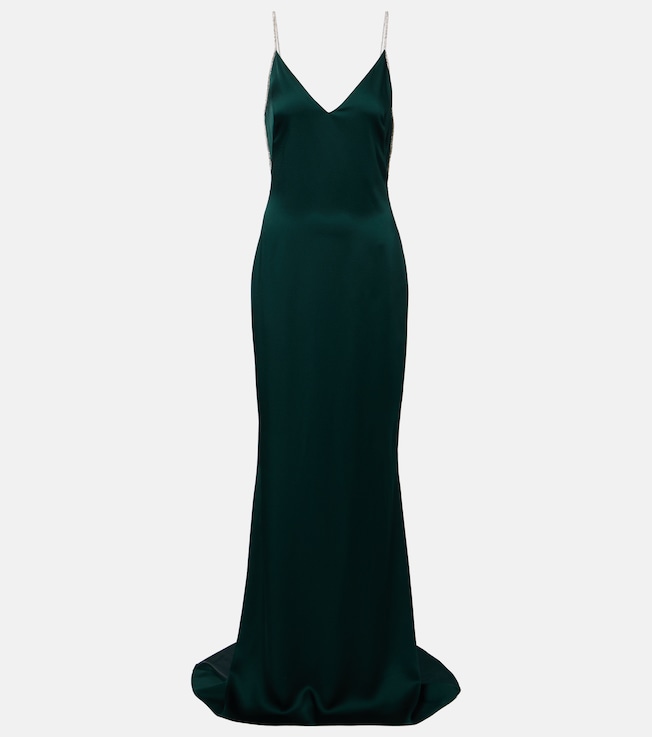 Crystal-embellished satin slip dress