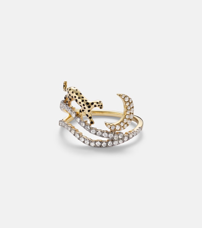 Rêves Étoilés 9kt gold and enamel ring with diamonds