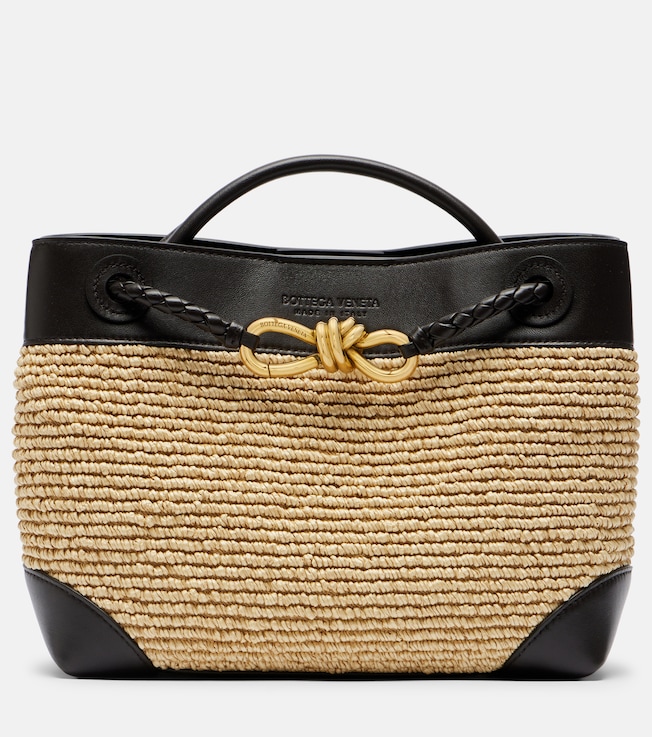 Andiamo Small leather and raffia top-handle bag