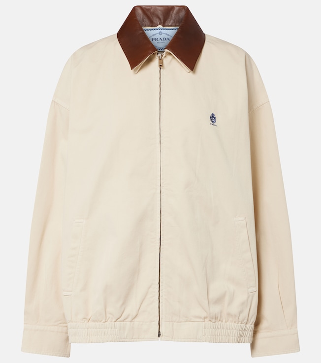 Leather-trimmed oversized cotton blouson jacket