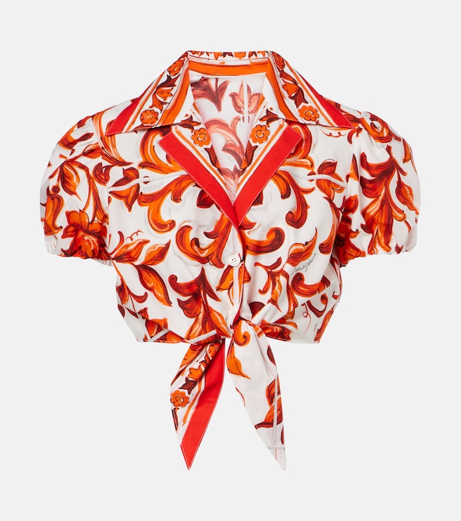 Majolica cropped cotton poplin blouse