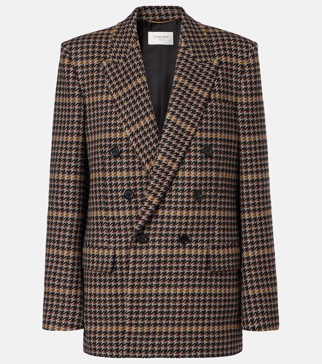 Houndstooth double-breasted wool blazer
