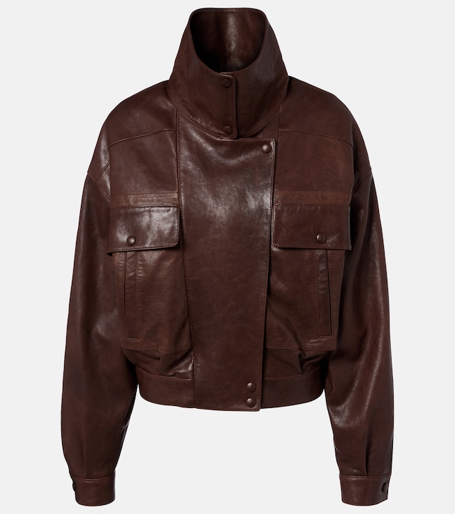 Leather bomber jacket