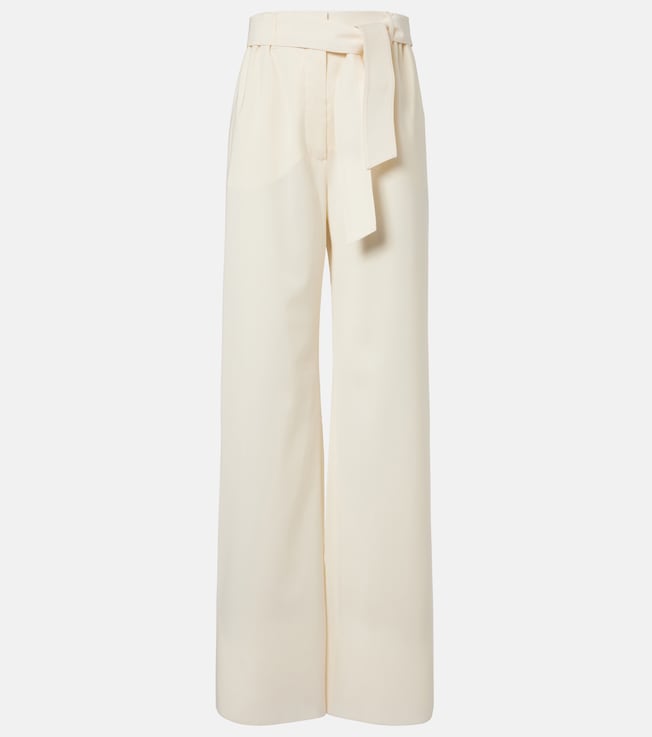 Belted virgin wool wide-leg pants
