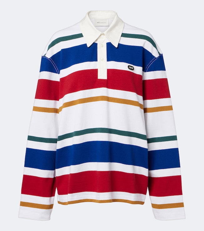 Striped oversized cotton polo shirt