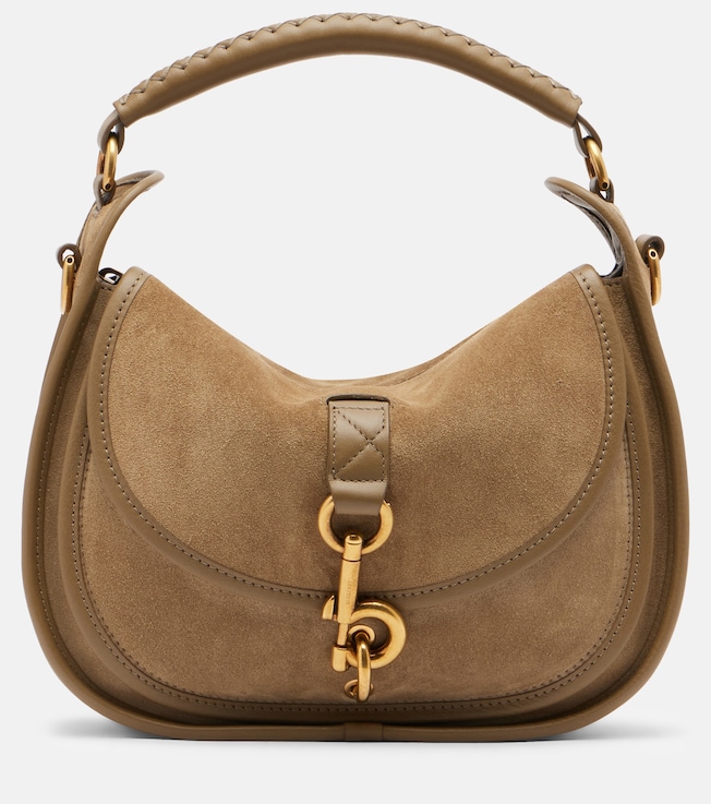 Clip Messenger suede top-handle bag