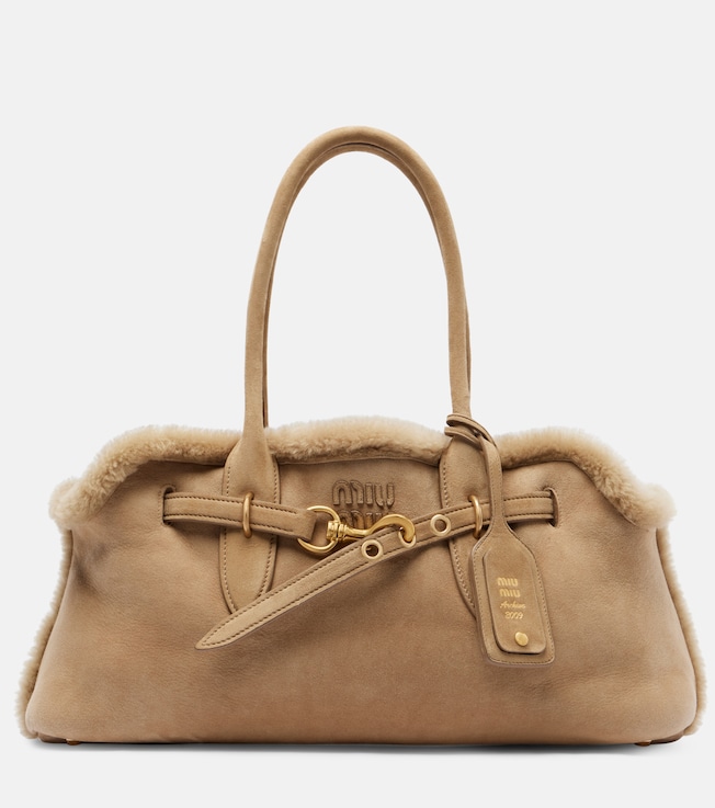 Adventure shearling-lined suede tote bag