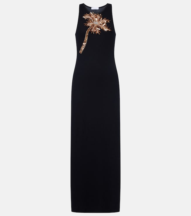 Embellished cotton-blend maxi dress