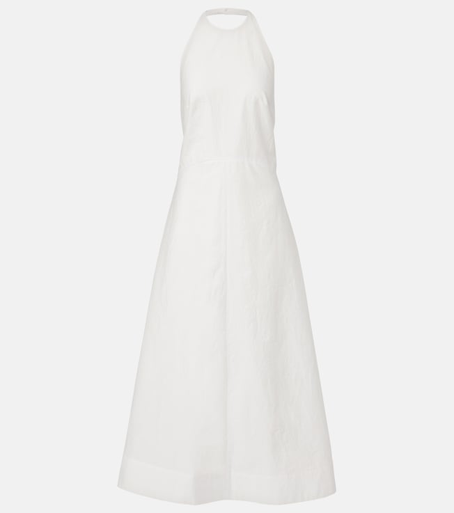 Halterneck cotton-blend poplin midi dress