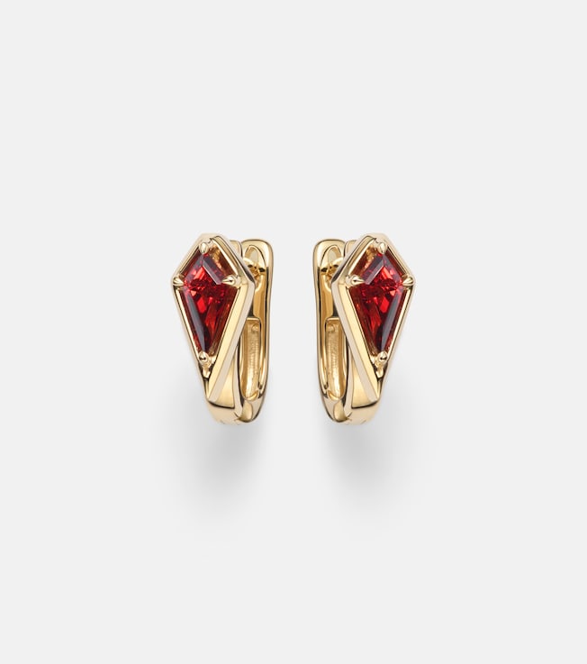 Kite 14kt gold huggie earrings with garnet