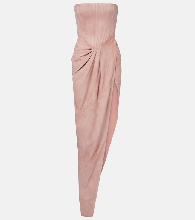 Draped suede bustier dress