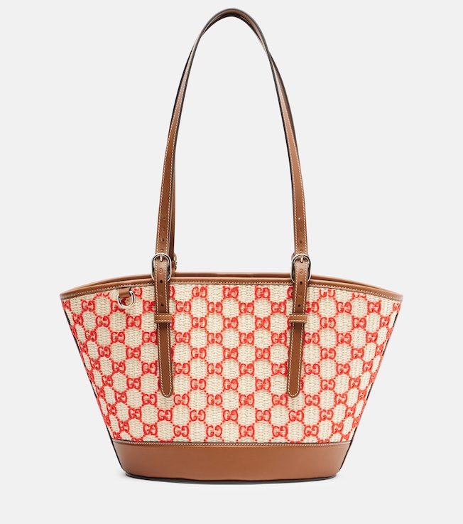 GG Small raffia-effect tote bag