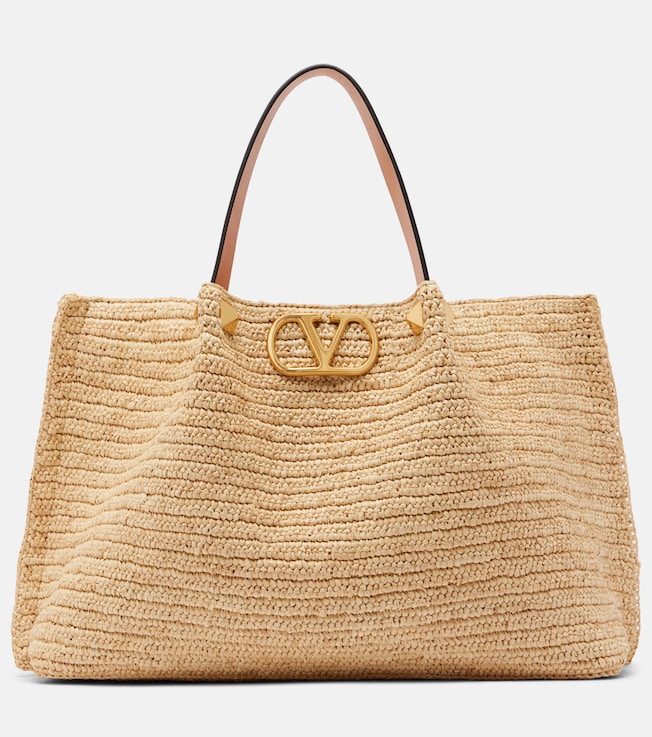 VLogo Medium raffia tote bag