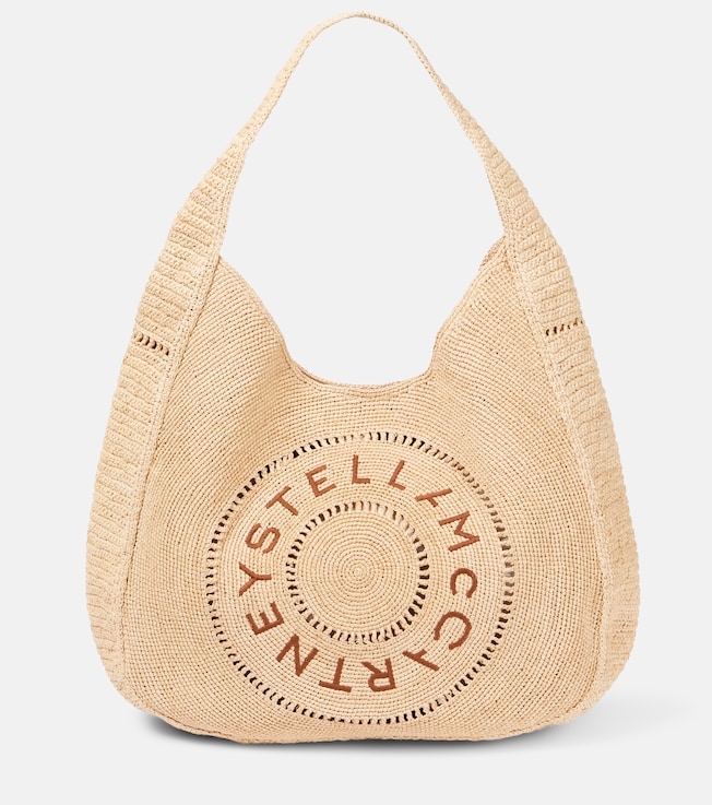 Logo embroidered raffia tote bag