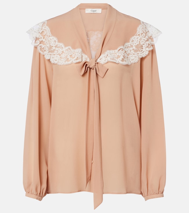 Lace-trimmed silk georgette blouse