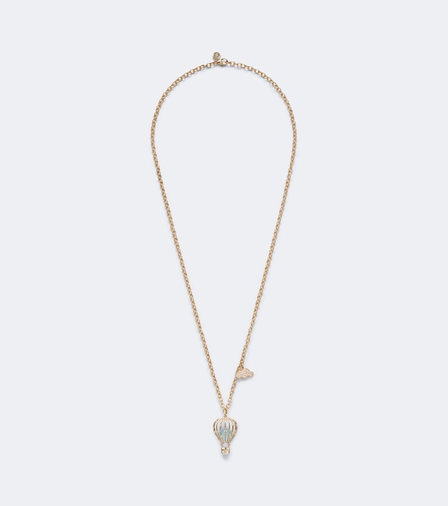 Hot Air Balloon and Cloud 14kt gold chain necklace with aquamarine and diamonds