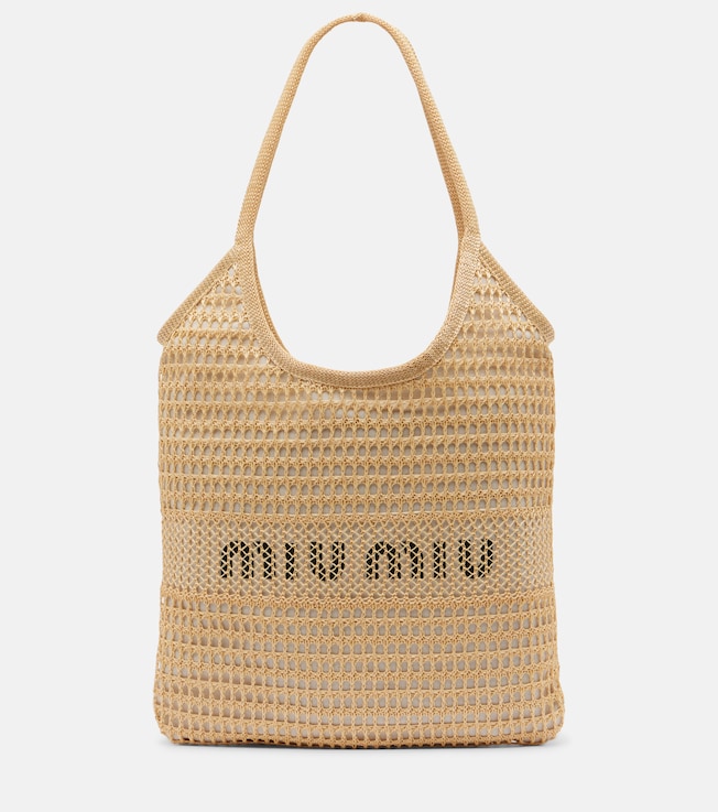 Ivy raffia-effect and linen shopper