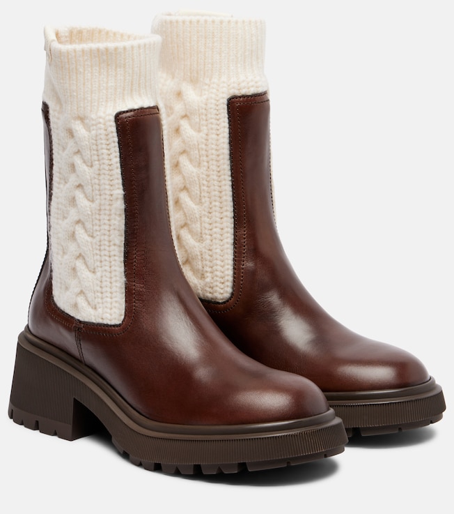 Tamia cable-knit leather ankle boots