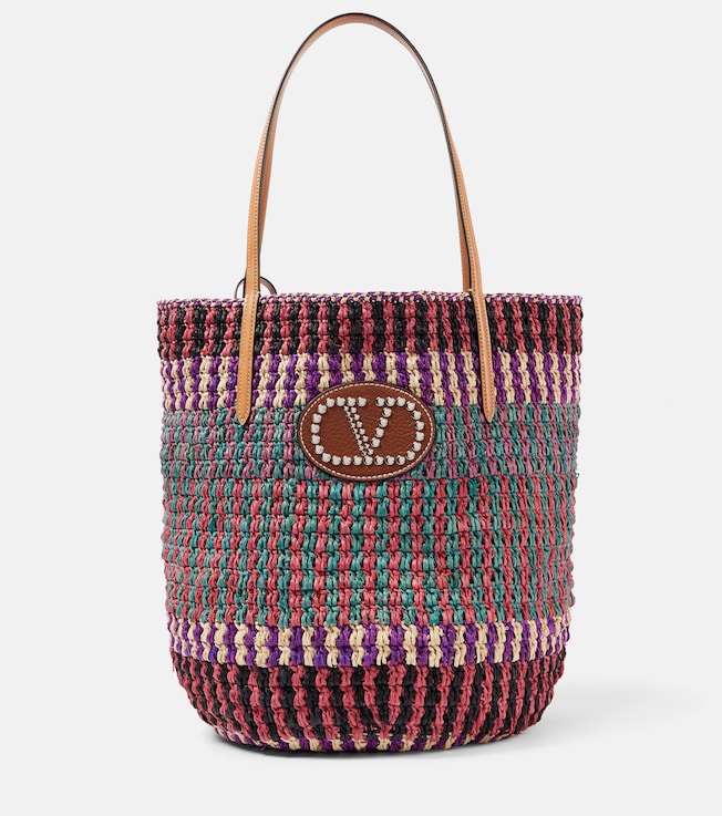 VLogo Signature Large straw tote bag