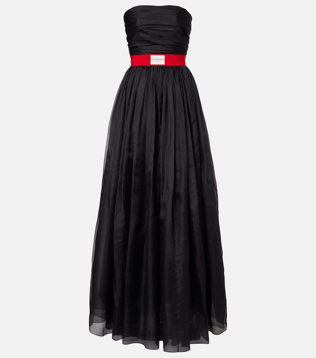 Belted silk organza bustier gown