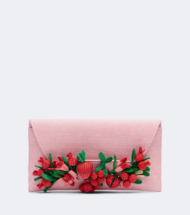 Botanica appliqué raffia clutch