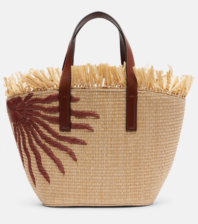 Basket Small fringed leather-trimmed tote bag