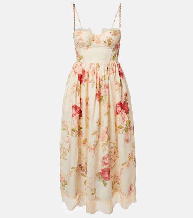 Roselight floral linen bustier dress