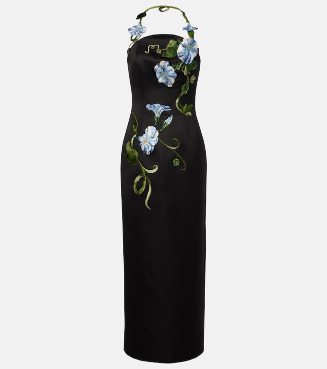 Leo Lin Floral-appliqué halterneck gown
