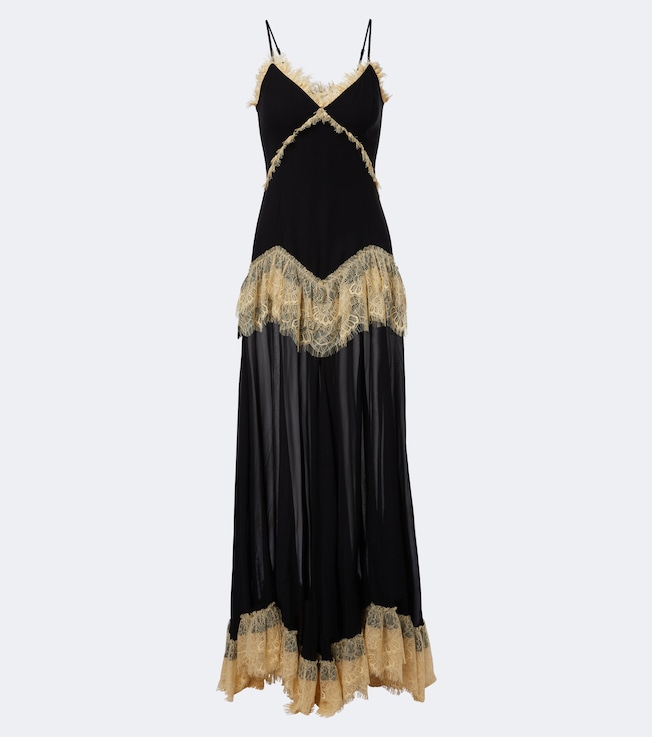 De La Vali Estela lace-trimmed georgette maxi dress
