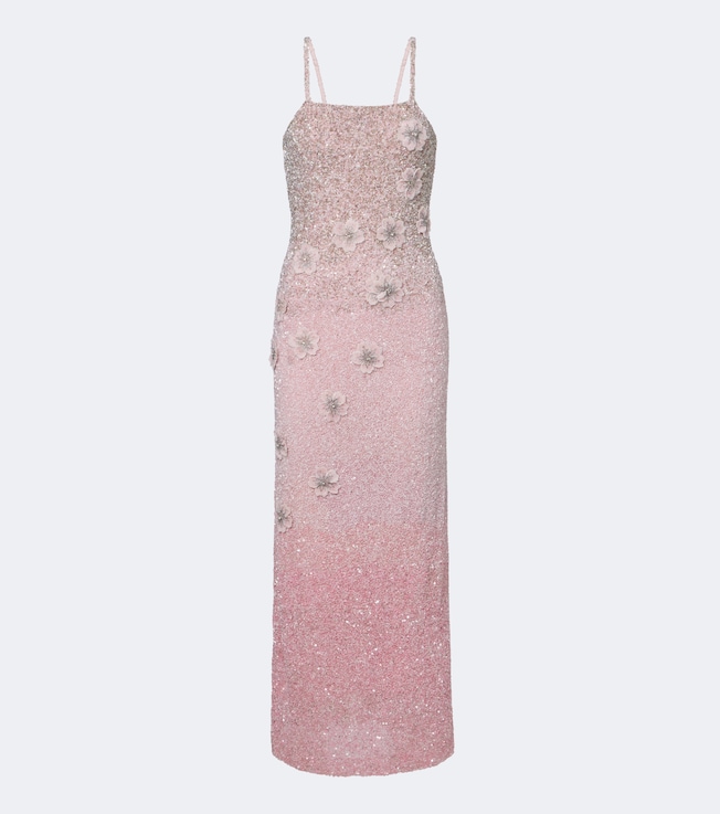 Embellished floral-appliqué gown
