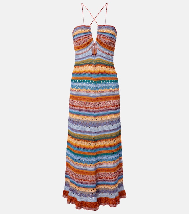 Striped crochet cotton maxi dress
