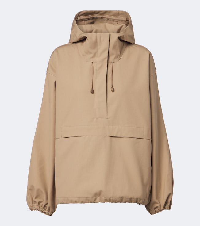 Hooded oversized cotton half-zip jacket