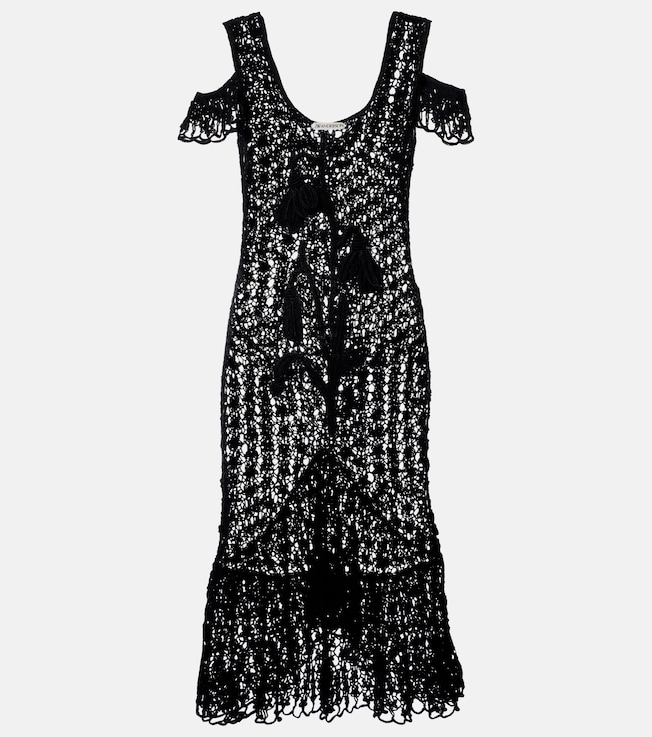 Ruffled crochet cotton midi dress