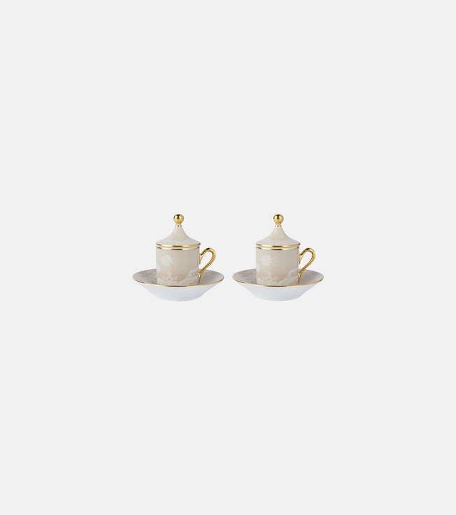 Oriente Italiano set of 2 coffee cups, covers, and saucers | Ginori 1735