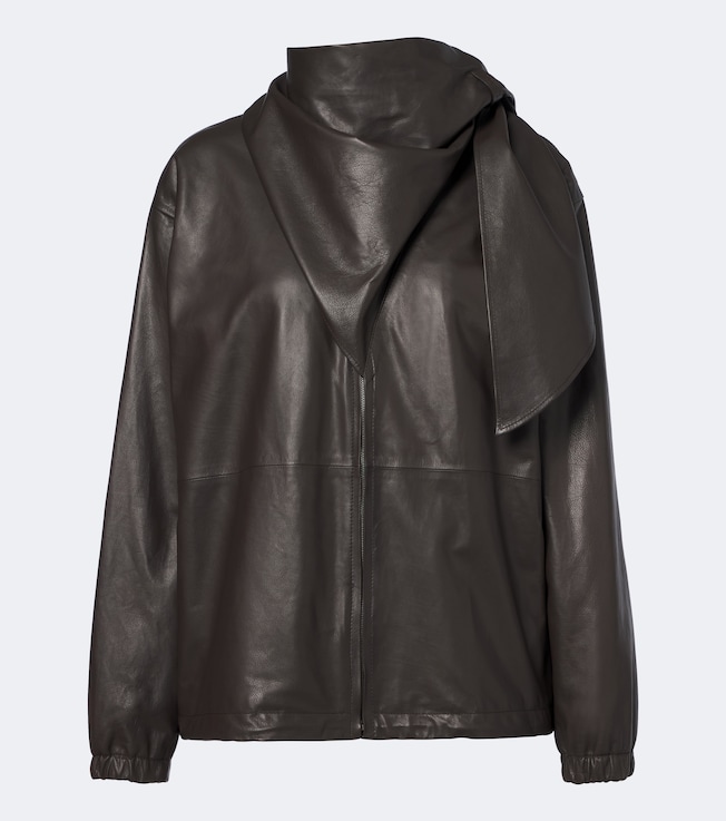 Scarf-detail leather jacket