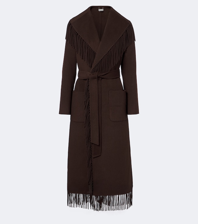 Fringed wool-blend coat