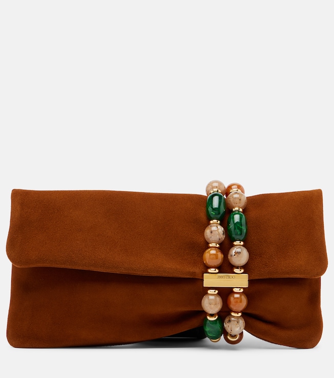 Zandra beaded suede clutch