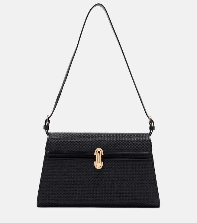 Symmetry leather-trimmed raffia shoulder bag 2