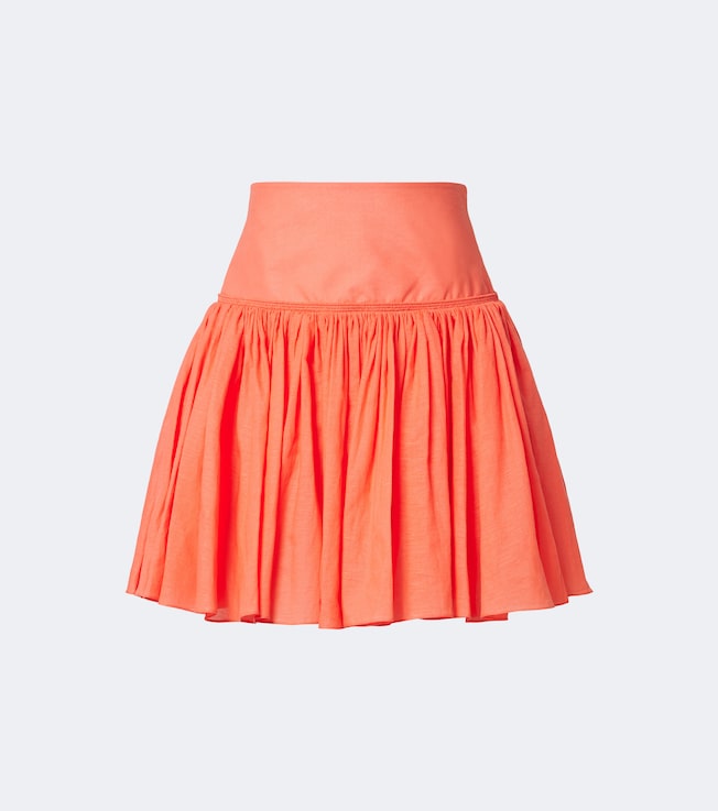 Gathered cotton and linen miniskirt