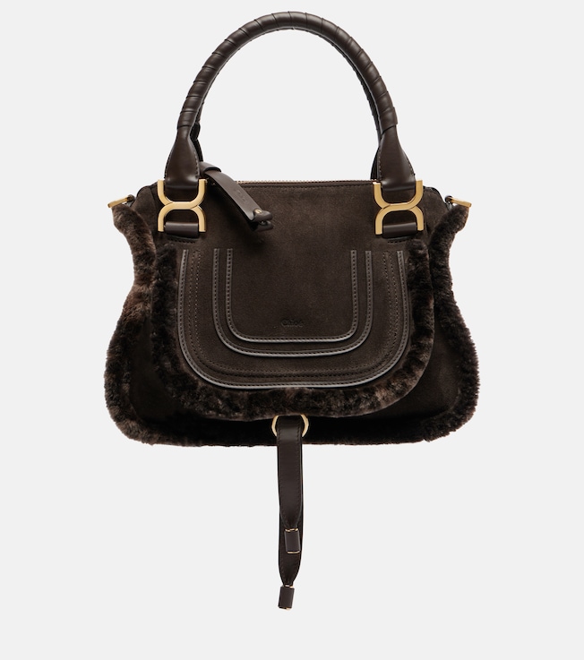 Marcie Small shearling-trimmed suede tote bag