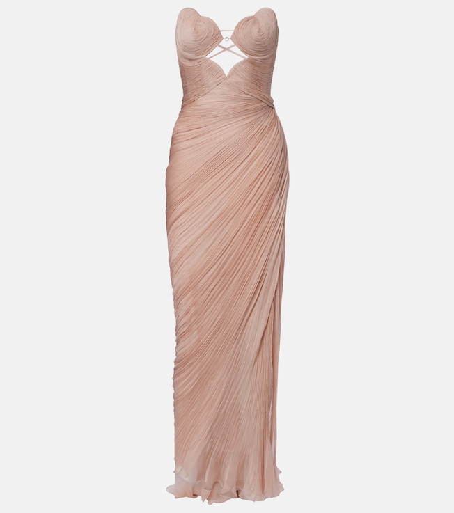 Ananda pleated silk muslin bustier gown