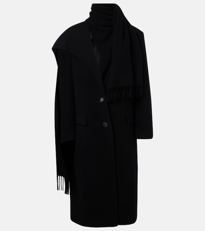 Scarf-detail wool and cashmere coat