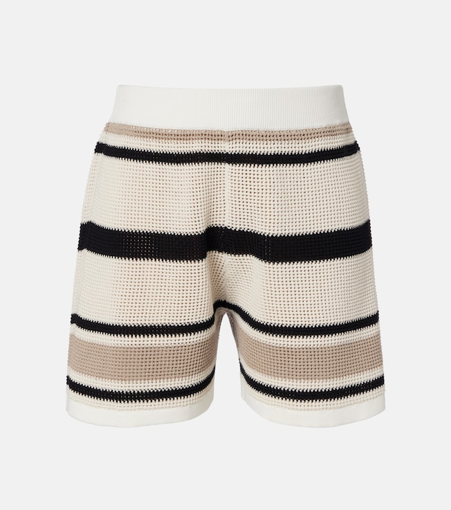 Open-knit striped cotton shorts