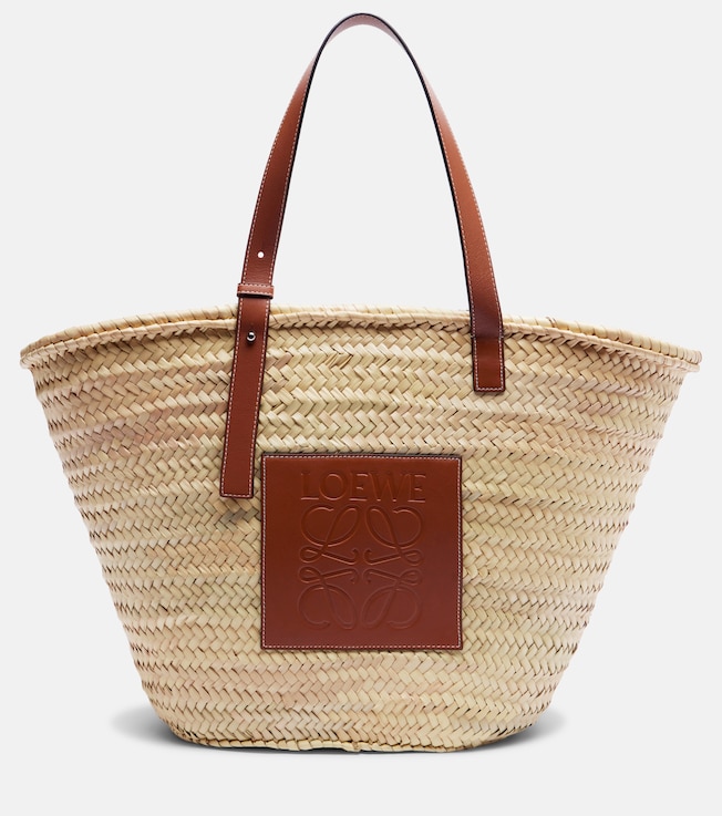 Large leather-trimmed basket tote