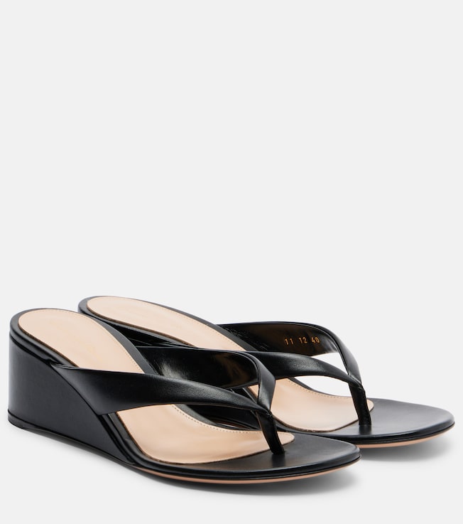 Leather wedge thong sandals