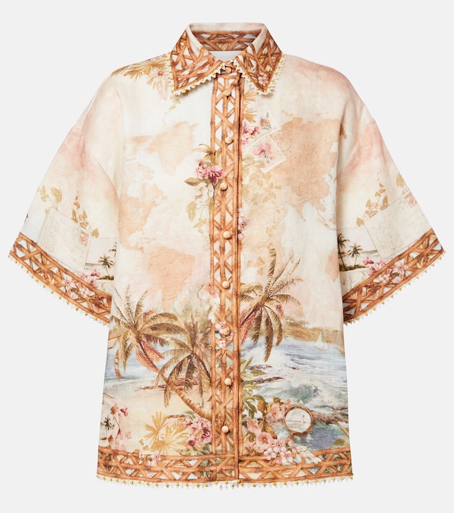 Mahon printed linen bowling shirt