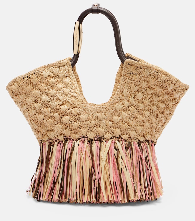 Goldentime Small raffia tote bag