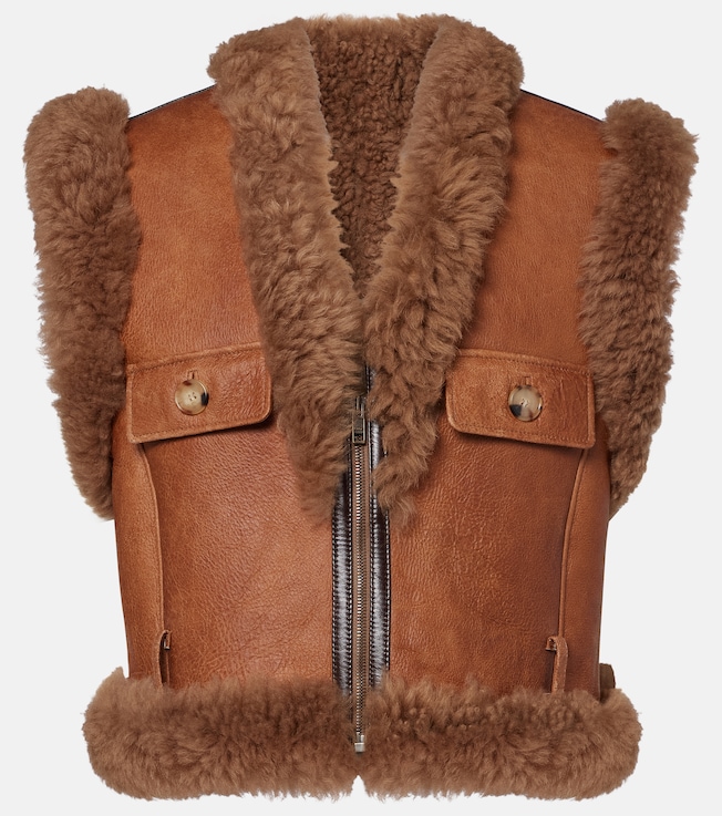 Shearling-trimmed leather vest